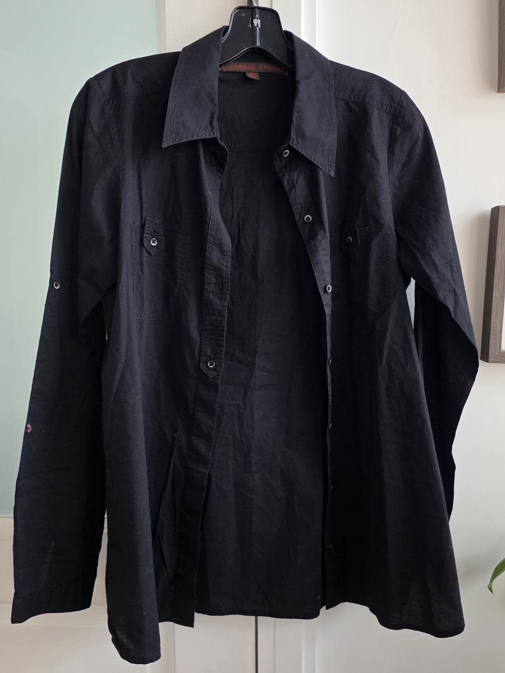 Women's A COMMON THREAD 100% Cotton Black Button-Up Shirt
